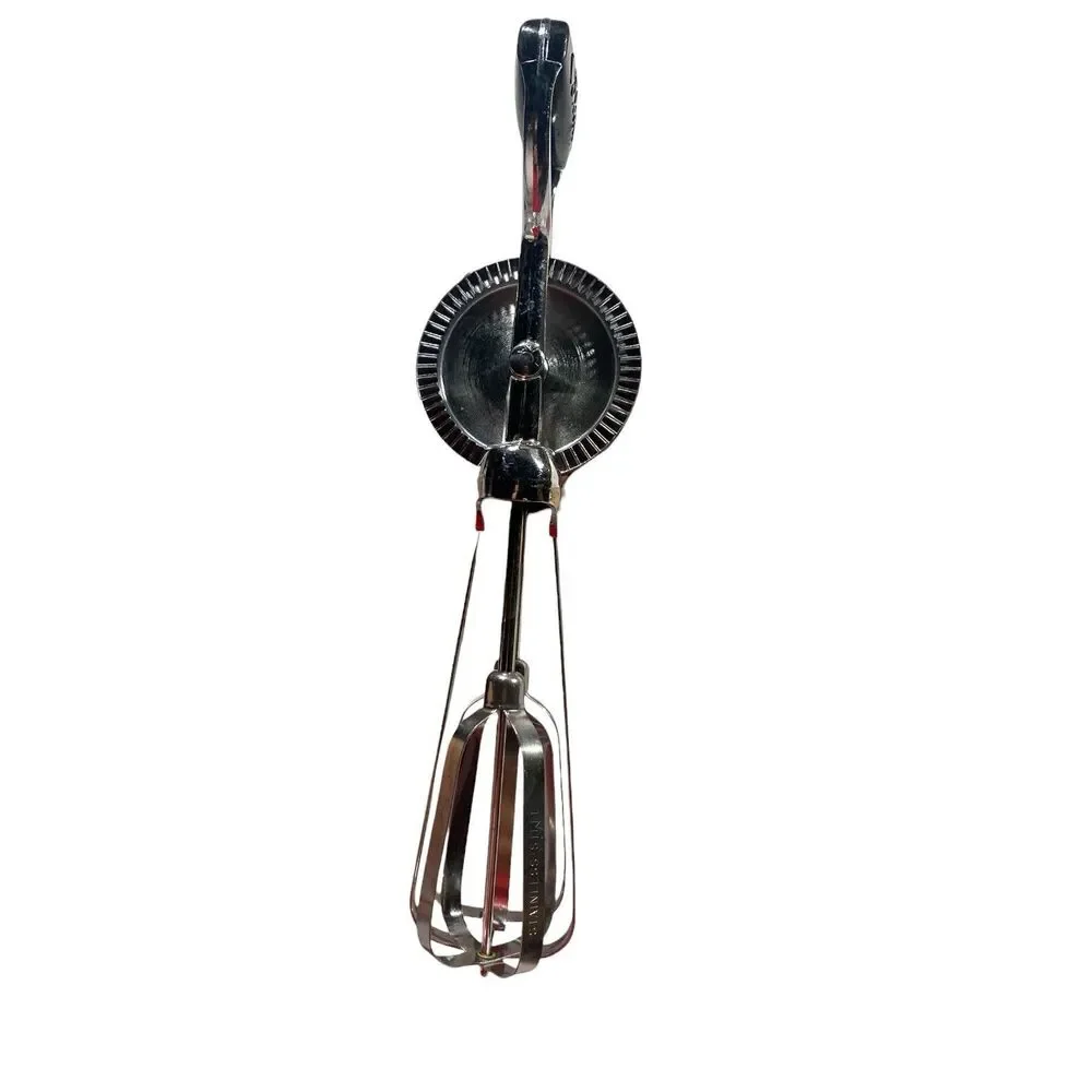 Vintage 1960’s Flint Best Ekco Hand Mixer Black Handle Stainless Steel 12”